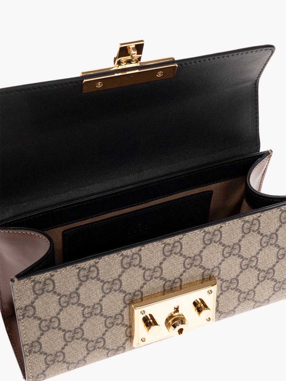 Gucci Brown/Black GG Supreme Canvas Crossbody with Gold Lock - Picture 4 of 16